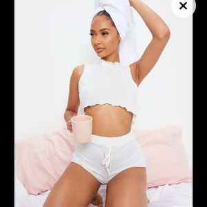 White Ribbed Frill Edge Short PJ Set ☁️